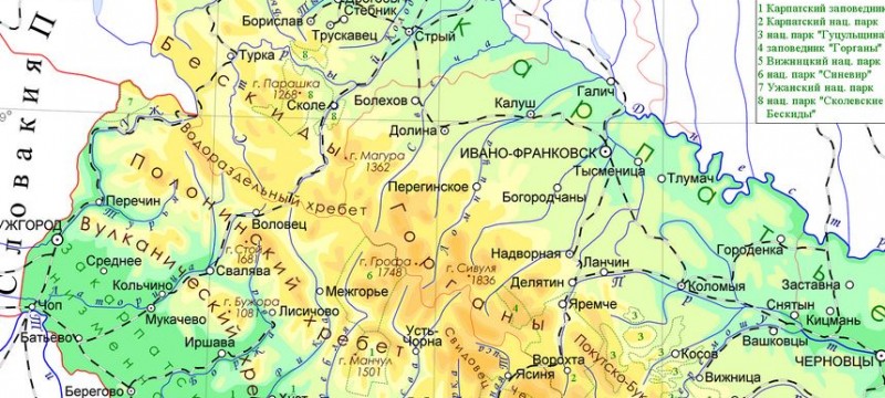 Украинские Карпаты на карте