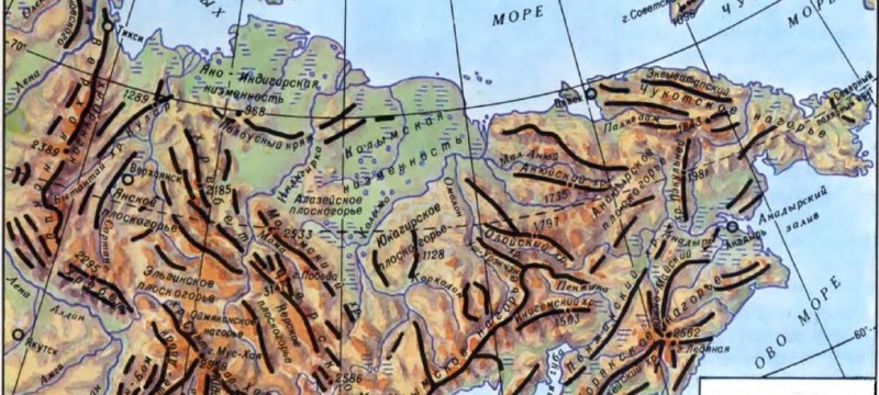Орографическая схема гор Северо-Восточной Сибири